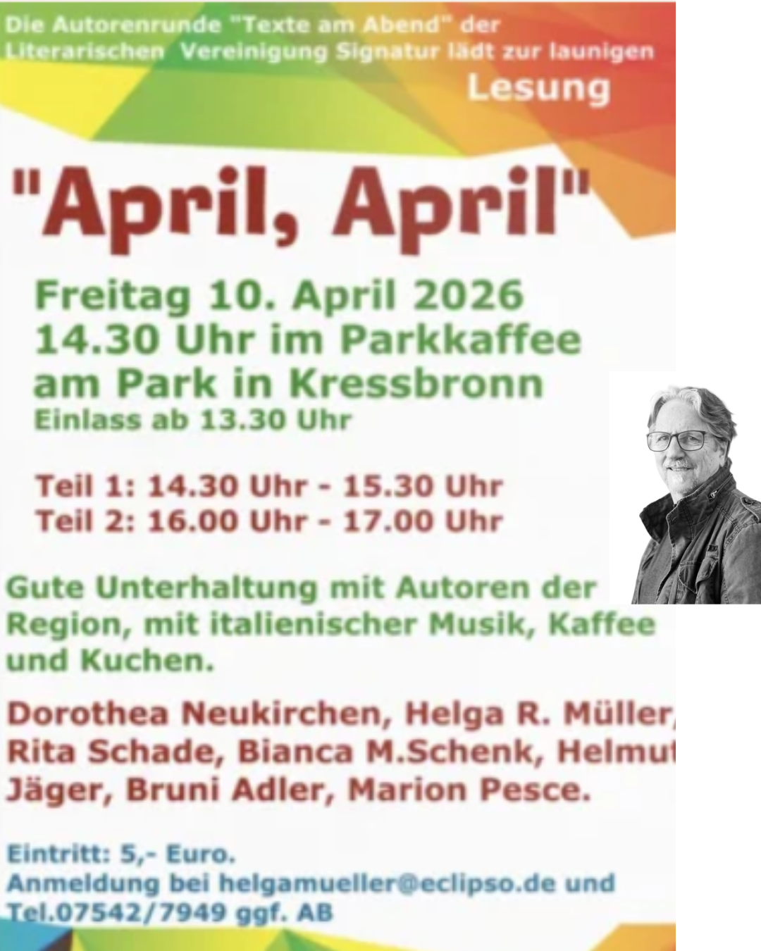 Lesungsplakat April April Helmut Jäger